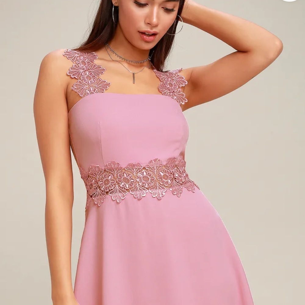 Lulus Visual Treat Mauve Lace Skater Dress